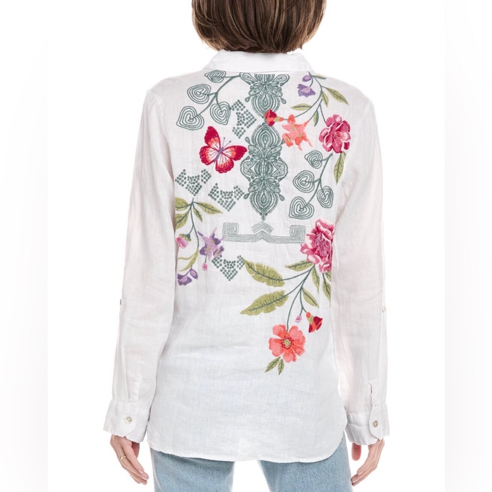 Johnny Was Relaxed Linen Shirt Embroidered 100% Linen  Women’s - Picture 2 of 3